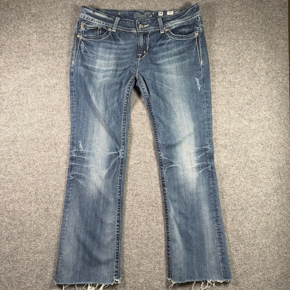 Miss Me Bootcut Jeans Womens 34 Blue Studded Embellished Raw Hem JP5002B54L